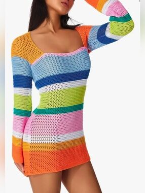 Boutique Crochet Swim Coverup Mini Dress Small